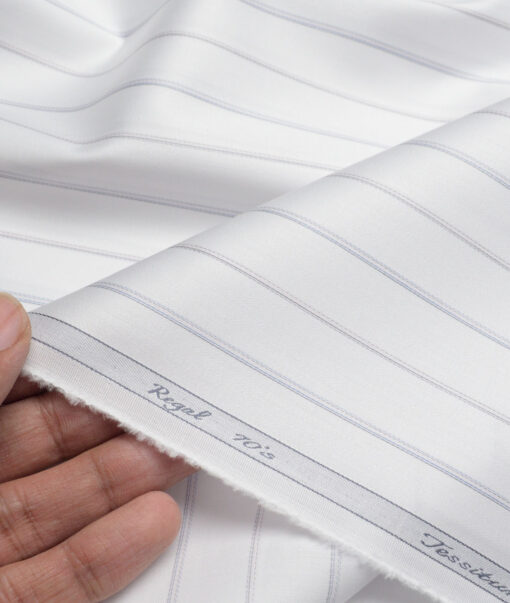 Tessitura Monti 2 Ply 70's Giza Cotton Striped Shirting Fabric (White & Grey)