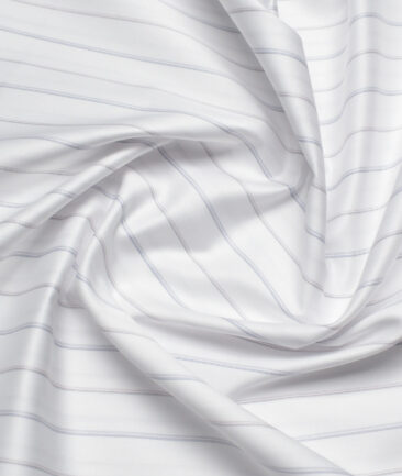 Tessitura Monti 2 Ply 70's Giza Cotton Striped Shirting Fabric (White & Grey)