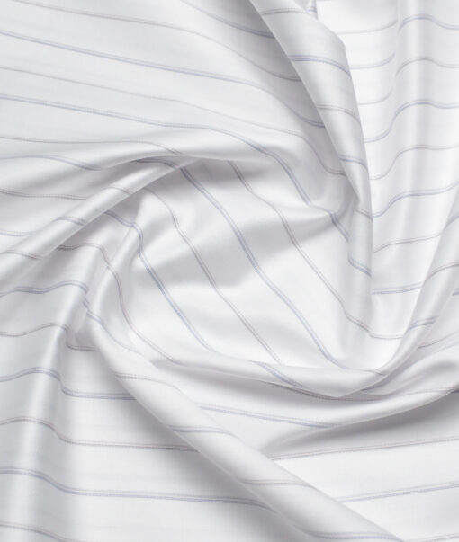 Tessitura Monti 2 Ply 70's Giza Cotton Striped Shirting Fabric (White & Grey)