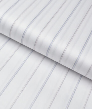 Tessitura Monti 2 Ply 70's Giza Cotton Striped Shirting Fabric (White & Grey)