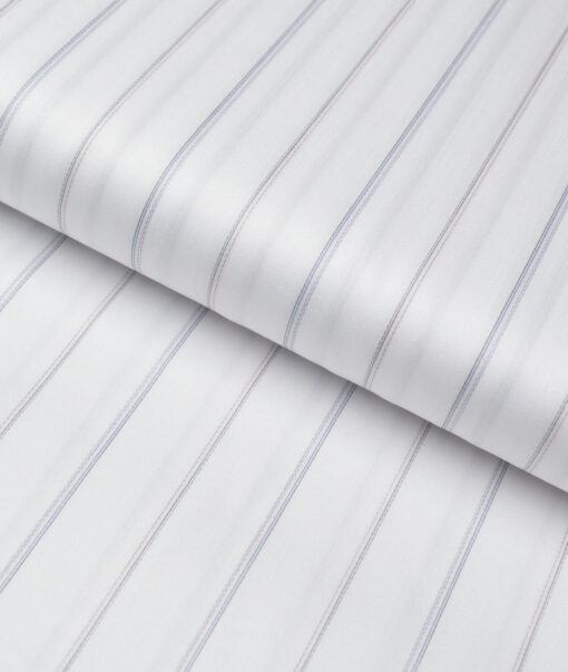 Tessitura Monti 2 Ply 70's Giza Cotton Striped Shirting Fabric (White & Grey)