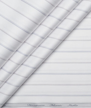 Tessitura Monti 2 Ply 70's Giza Cotton Striped Shirting Fabric (White & Grey)