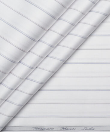 Tessitura Monti 2 Ply 70's Giza Cotton Striped Shirting Fabric (White & Grey)