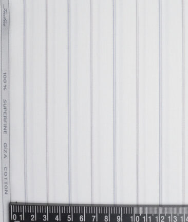 Tessitura Monti 2 Ply 70's Giza Cotton Striped Shirting Fabric (White & Grey)