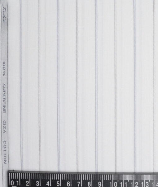 Tessitura Monti 2 Ply 70's Giza Cotton Striped Shirting Fabric (White & Grey)