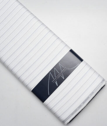 Tessitura Monti 2 Ply 70's Giza Cotton Striped Shirting Fabric (White & Grey)