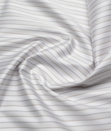 Tessitura Monti 2 Ply 70's Giza Cotton Striped Shirting Fabric (White & Grey)