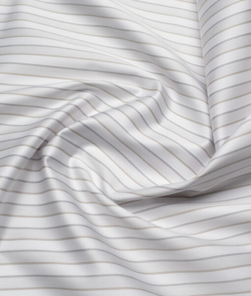 Tessitura Monti 2 Ply 70's Giza Cotton Striped Shirting Fabric (White & Grey)