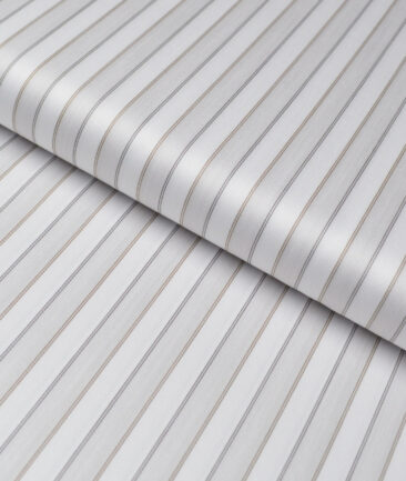 Tessitura Monti 2 Ply 70's Giza Cotton Striped Shirting Fabric (White & Grey)