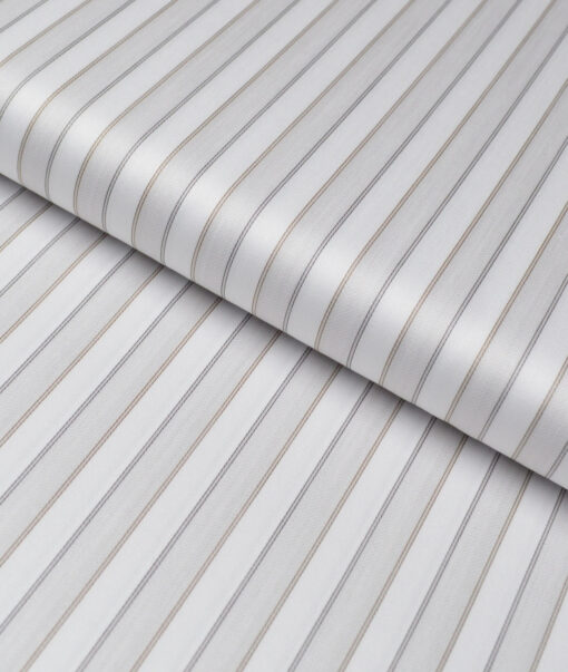 Tessitura Monti 2 Ply 70's Giza Cotton Striped Shirting Fabric (White & Grey)