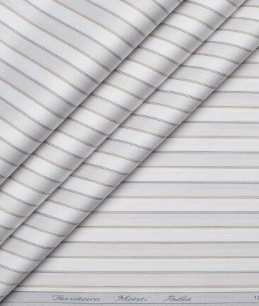 Tessitura Monti 2 Ply 70's Giza Cotton Striped Shirting Fabric (White & Grey)