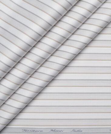 Tessitura Monti 2 Ply 70's Giza Cotton Striped Shirting Fabric (White & Grey)