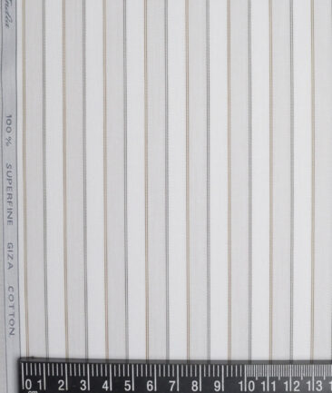 Tessitura Monti 2 Ply 70's Giza Cotton Striped Shirting Fabric (White & Grey)
