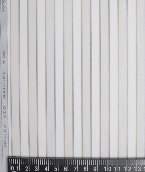 Tessitura Monti 2 Ply 70's Giza Cotton Striped Shirting Fabric (White & Grey)