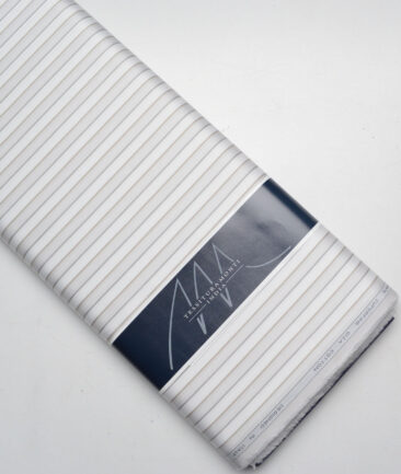 Tessitura Monti 2 Ply 70's Giza Cotton Striped Shirting Fabric (White & Grey)