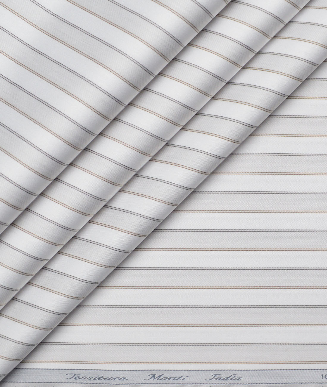 Tessitura Monti 2 Ply 70's Giza Cotton Striped Shirting Fabric (White & Grey) Tessitura Monti 2 Ply 70's Giza Cotton Striped Shirting Fabric (White & Grey)