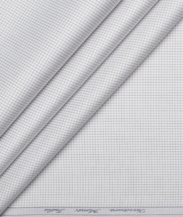 Tessitura Monti 2 Ply 70's Giza Cotton Checks Shirting Fabric (White & Grey)