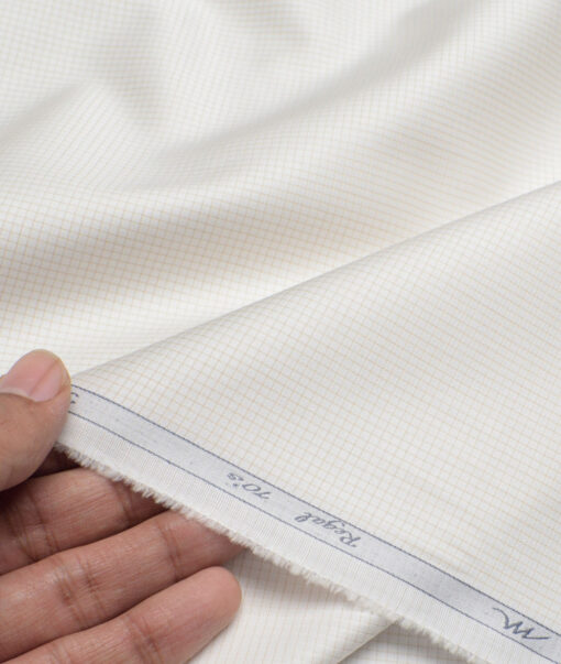 Tessitura Monti 2 Ply 70's Giza Cotton Checks Shirting Fabric (White & Light Brown)