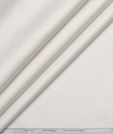 Tessitura Monti 2 Ply 70's Giza Cotton Checks Shirting Fabric (White & Light Brown)