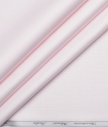Tessitura Monti 2 Ply 70's Giza Cotton Checks Shirting Fabric (White & Pink)