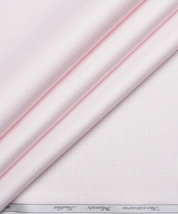 Tessitura Monti 2 Ply 70's Giza Cotton Checks Shirting Fabric (White & Pink)