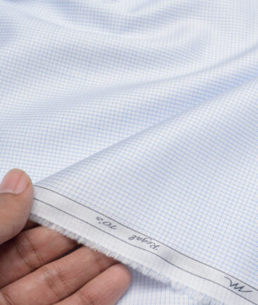 Tessitura Monti 2 Ply 70's Giza Cotton Checks Shirting Fabric (White & Sky Blue)