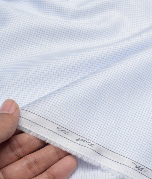 Tessitura Monti 2 Ply 70's Giza Cotton Checks Shirting Fabric (White & Sky Blue)