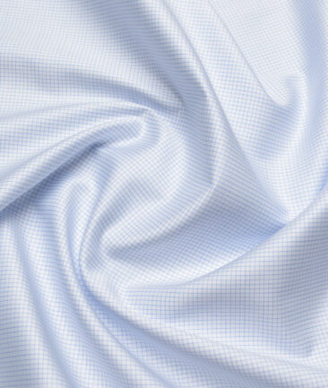 Tessitura Monti 2 Ply 70's Giza Cotton Checks Shirting Fabric (White & Sky Blue)