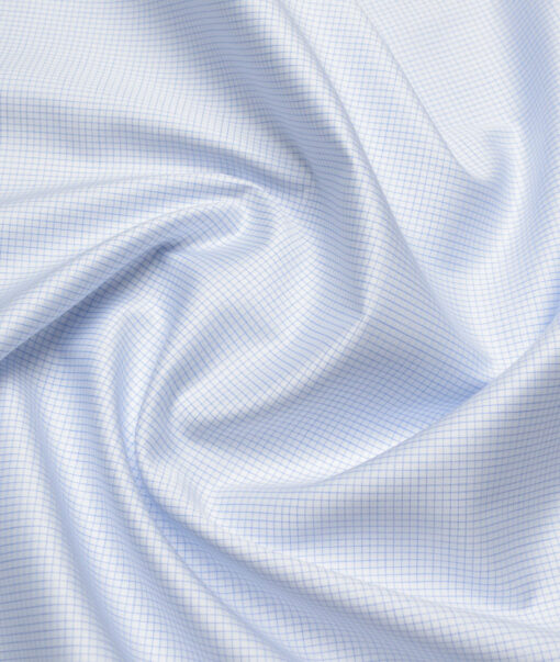 Tessitura Monti 2 Ply 70's Giza Cotton Checks Shirting Fabric (White & Sky Blue)
