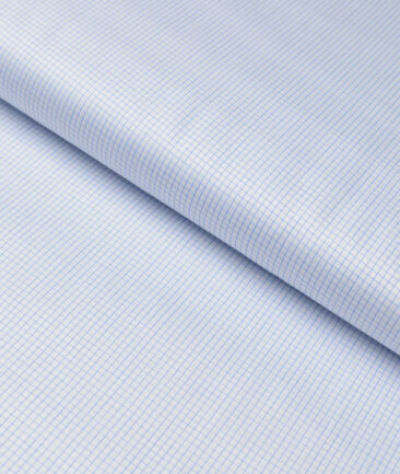 Tessitura Monti 2 Ply 70's Giza Cotton Checks Shirting Fabric (White & Sky Blue)