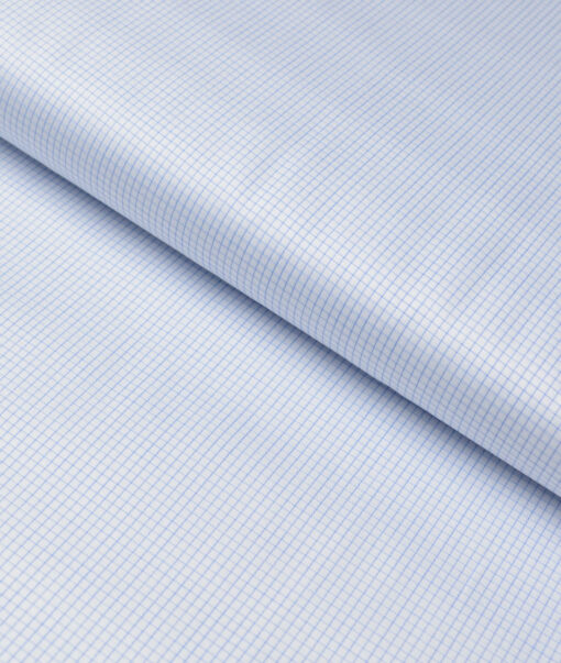 Tessitura Monti 2 Ply 70's Giza Cotton Checks Shirting Fabric (White & Sky Blue)