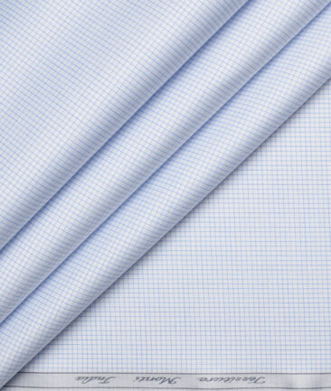 Tessitura Monti 2 Ply 70's Giza Cotton Checks Shirting Fabric (White & Sky Blue)