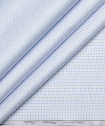 Tessitura Monti 2 Ply 70's Giza Cotton Checks Shirting Fabric (White & Sky Blue)