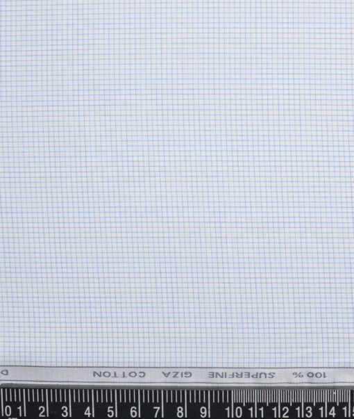 Tessitura Monti 2 Ply 70's Giza Cotton Checks Shirting Fabric (White & Sky Blue)