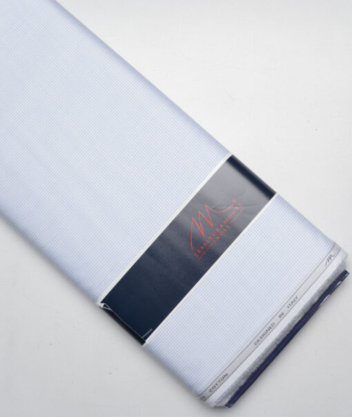 Tessitura Monti 2 Ply 70's Giza Cotton Checks Shirting Fabric (White & Sky Blue)