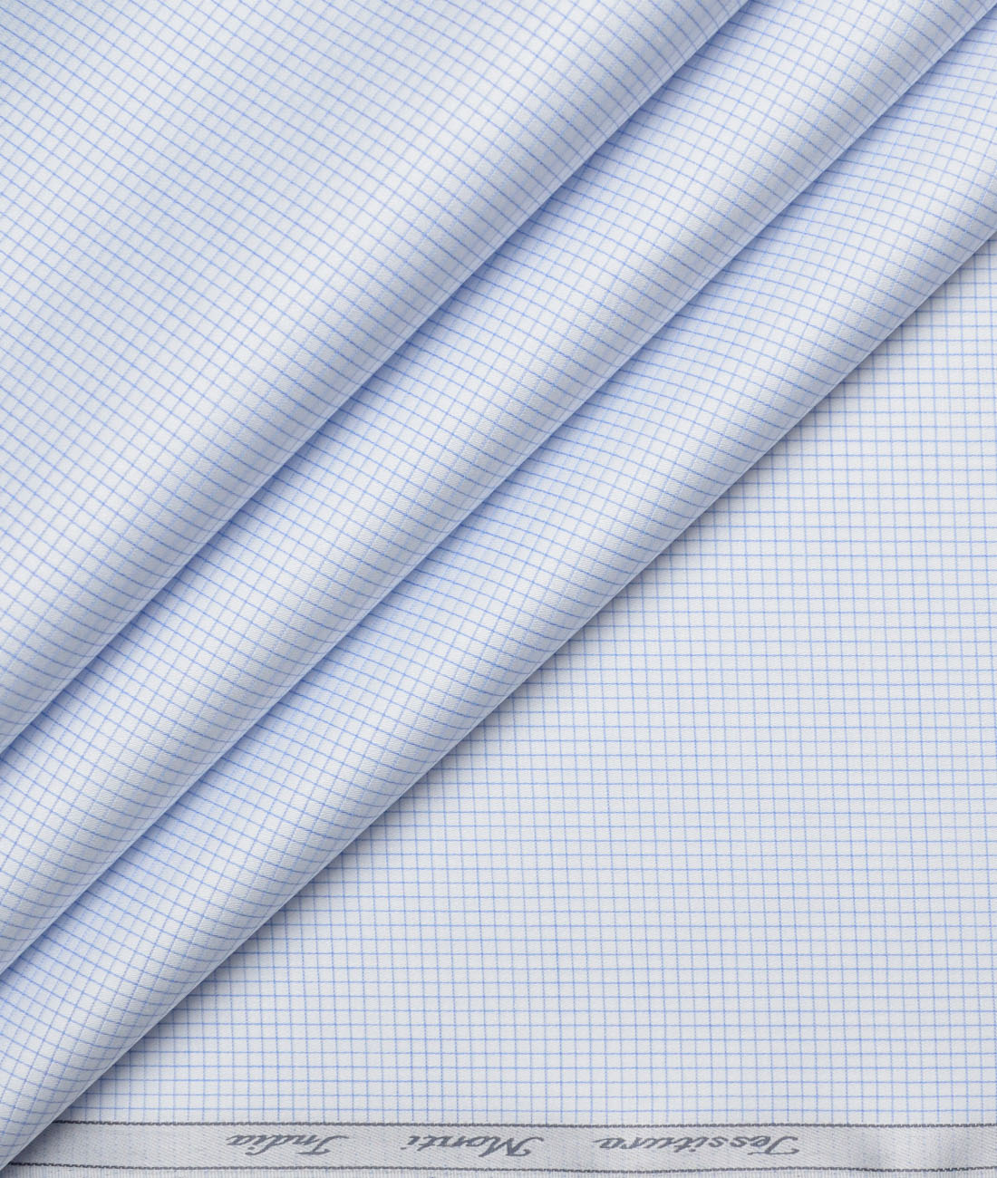 Tessitura Monti 2 Ply 70's Giza Cotton Checks Shirting Fabric (White & Sky Blue) Tessitura Monti 2 Ply 70's Giza Cotton Checks Shirting Fabric (White & Sky Blue)