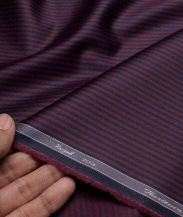 Tessitura Monti 2 Ply 70's Giza Cotton Striped Shirting Fabric (Wine & Blue)