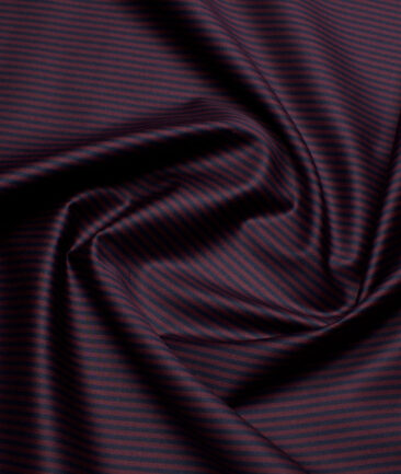 Tessitura Monti 2 Ply 70's Giza Cotton Striped Shirting Fabric (Wine & Blue)