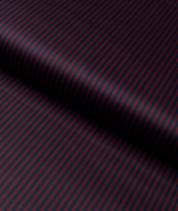 Tessitura Monti 2 Ply 70's Giza Cotton Striped Shirting Fabric (Wine & Blue)