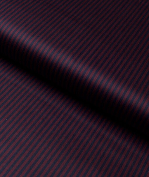 Tessitura Monti 2 Ply 70's Giza Cotton Striped Shirting Fabric (Wine & Blue)