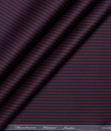 Tessitura Monti 2 Ply 70's Giza Cotton Striped Shirting Fabric (Wine & Blue)