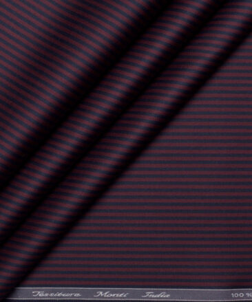 Tessitura Monti 2 Ply 70's Giza Cotton Striped Shirting Fabric (Wine & Blue)