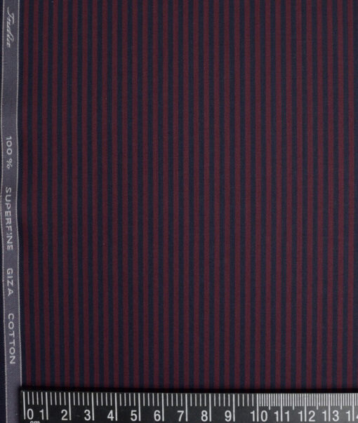 Tessitura Monti 2 Ply 70's Giza Cotton Striped Shirting Fabric (Wine & Blue)