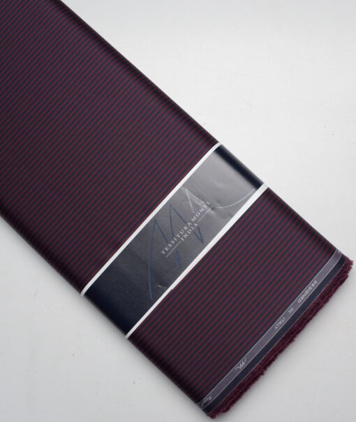 Tessitura Monti 2 Ply 70's Giza Cotton Striped Shirting Fabric (Wine & Blue)