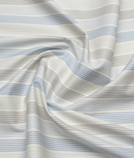 Tessitura Monti 2 Ply 80's Giza Cotton Striped Shirting Fabric (Cream & Blue)