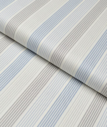 Tessitura Monti 2 Ply 80's Giza Cotton Striped Shirting Fabric (Cream & Blue)