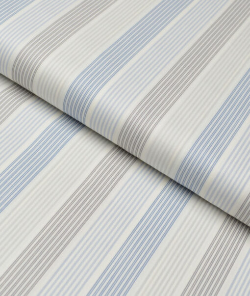 Tessitura Monti 2 Ply 80's Giza Cotton Striped Shirting Fabric (Cream & Blue)