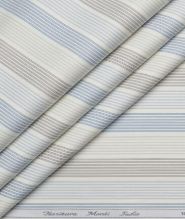 Tessitura Monti 2 Ply 80's Giza Cotton Striped Shirting Fabric (Cream & Blue)