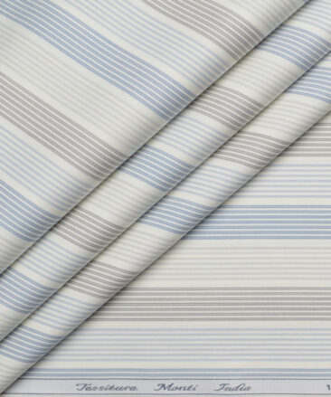 Tessitura Monti 2 Ply 80's Giza Cotton Striped Shirting Fabric (Cream & Blue)
