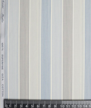 Tessitura Monti 2 Ply 80's Giza Cotton Striped Shirting Fabric (Cream & Blue)